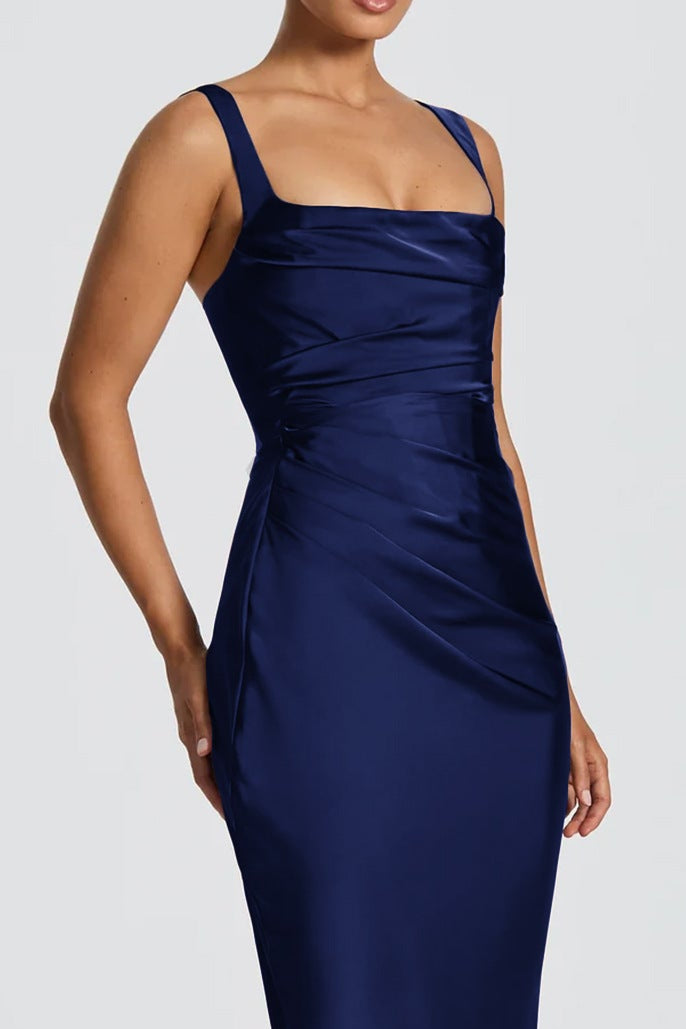 blue suspender hip maxi dress