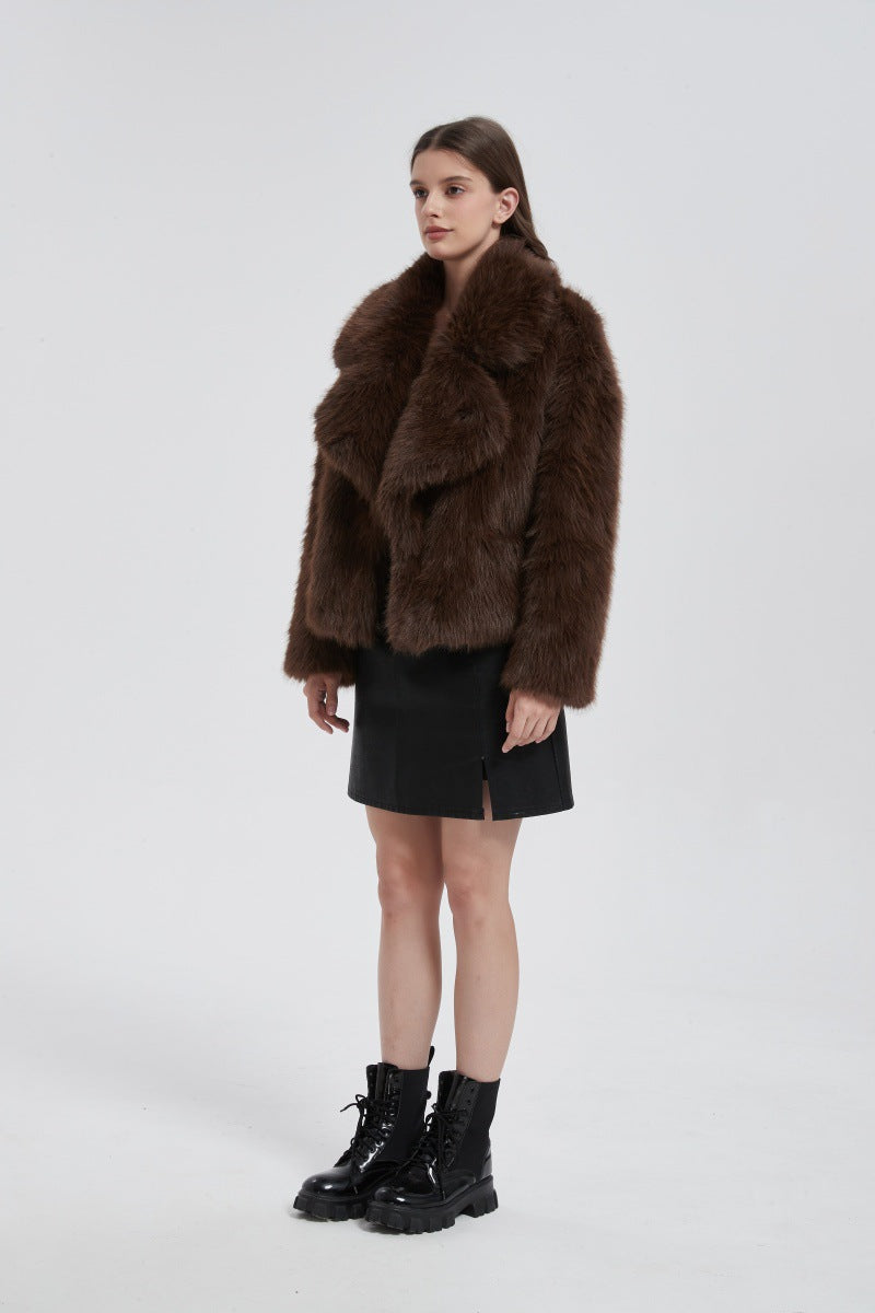 imitation fox fur short fur coat