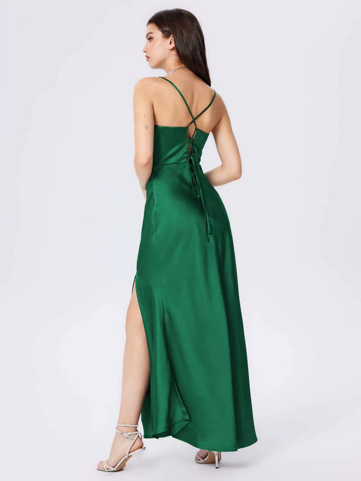satin high slit long dress