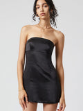 black satin three-dimensional mini dress