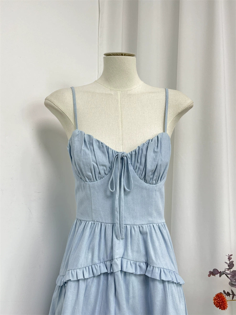 light blue slim slip dress