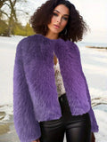 crew neck cropped imitation fur jackets