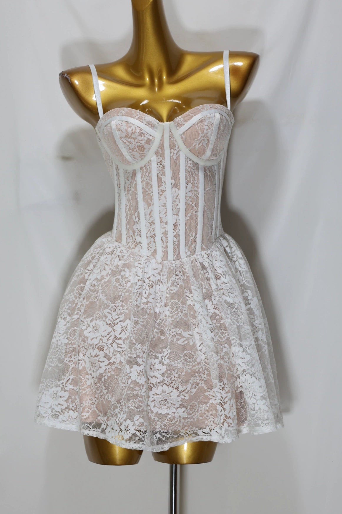 white lace fluffy mini dress