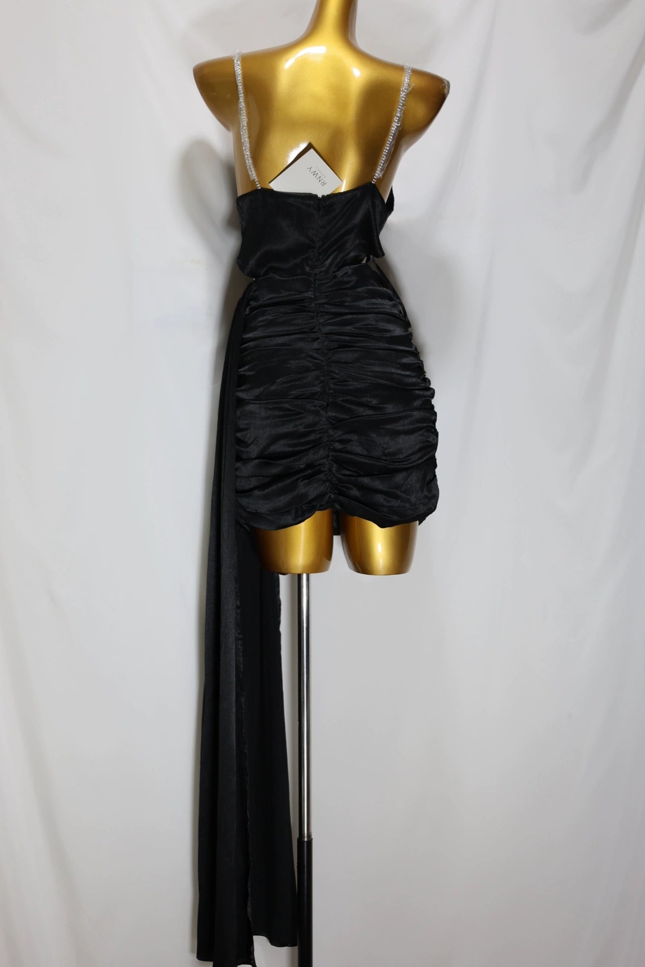 black suspender satin mini dress