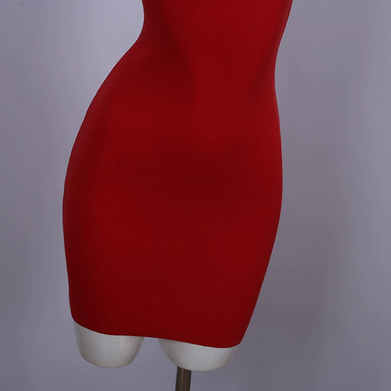 hollow slanted shoulder knitted suspender dress