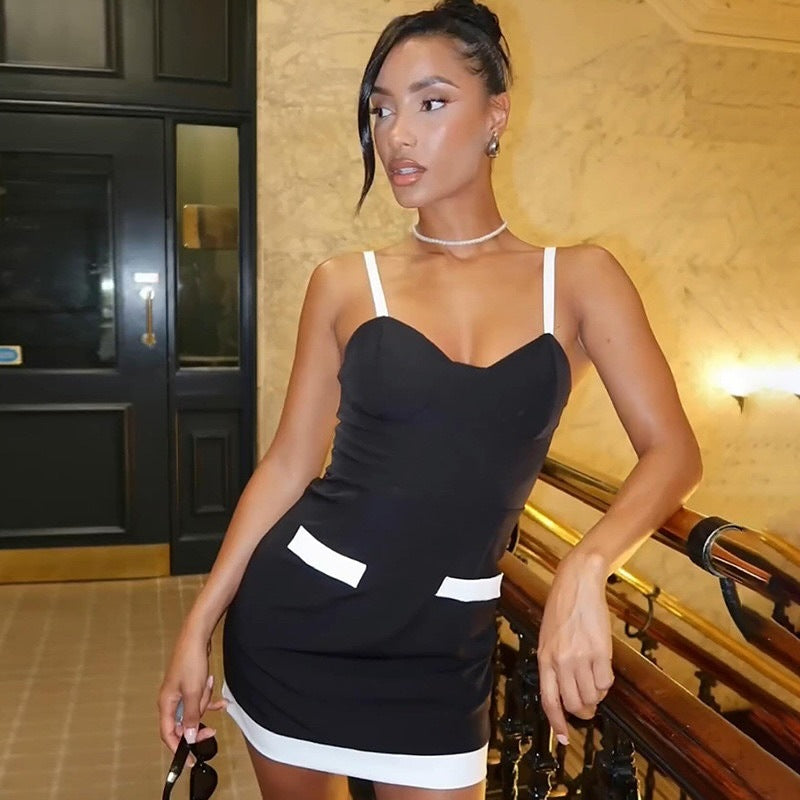 angela black V-neck slip mini dress