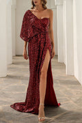 One Shoulder Irregular Sequin Maxi Dress