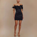 eileen Off-shoulder backless bow mini dress in black