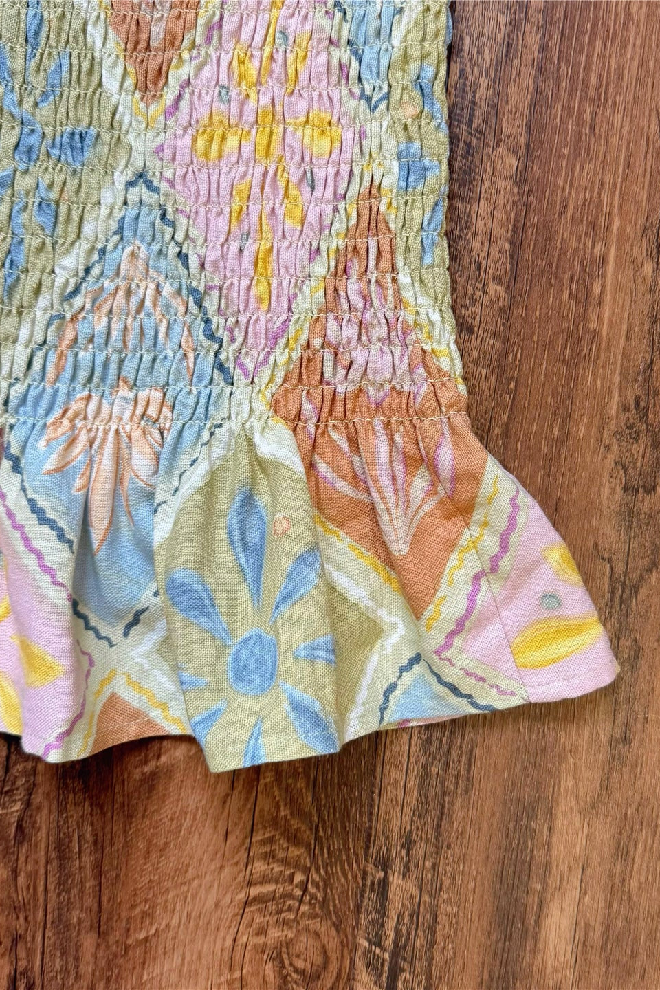 diamond plaid floral pleated elastic hip hugging linen skirt