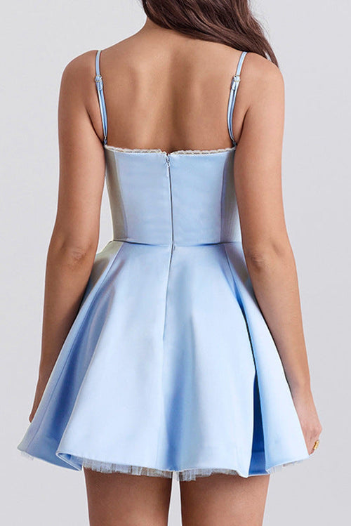 elvira puffy mini dress in blue