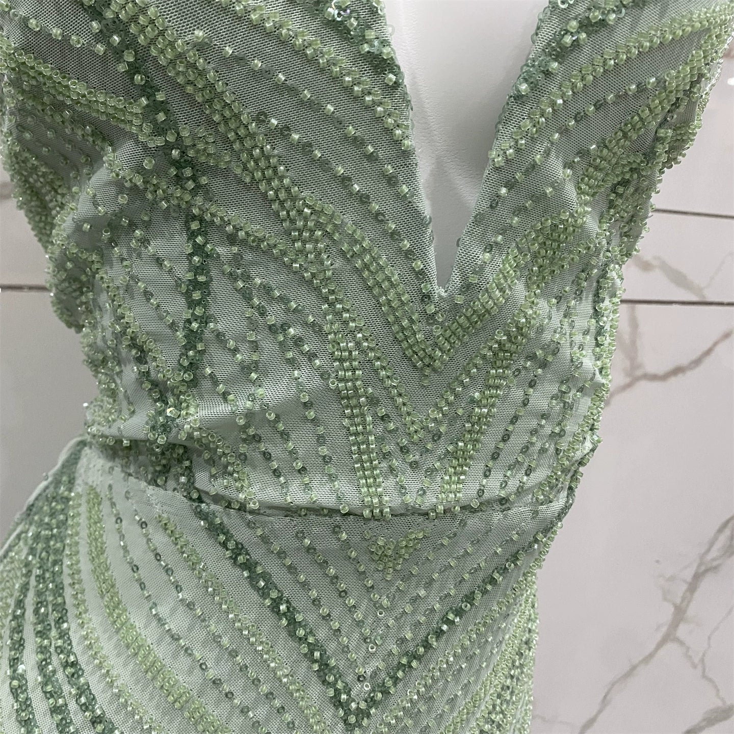 open back beaded mini dress