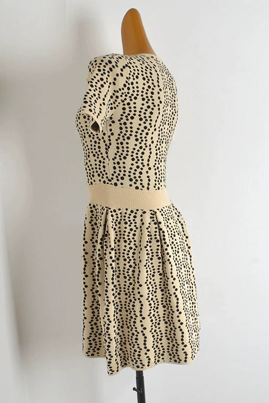 polka dot crew neck short-sleeved knitted dress