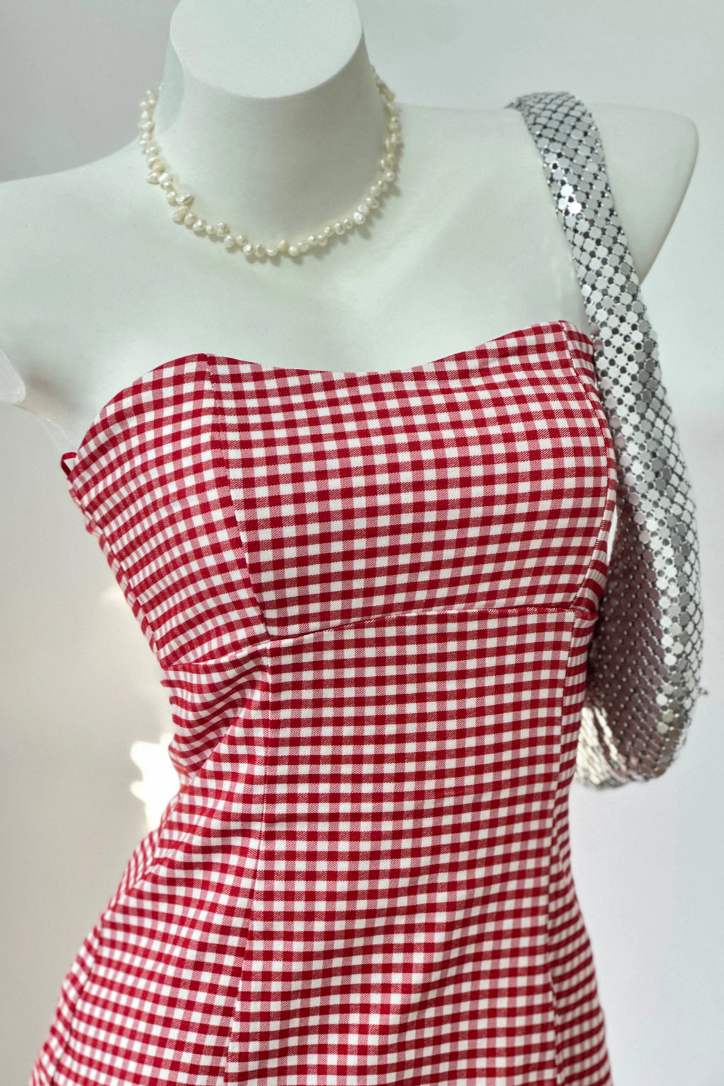 slim bandeau plaid mini dress