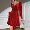 alani Red V-neck velvet mini dress
