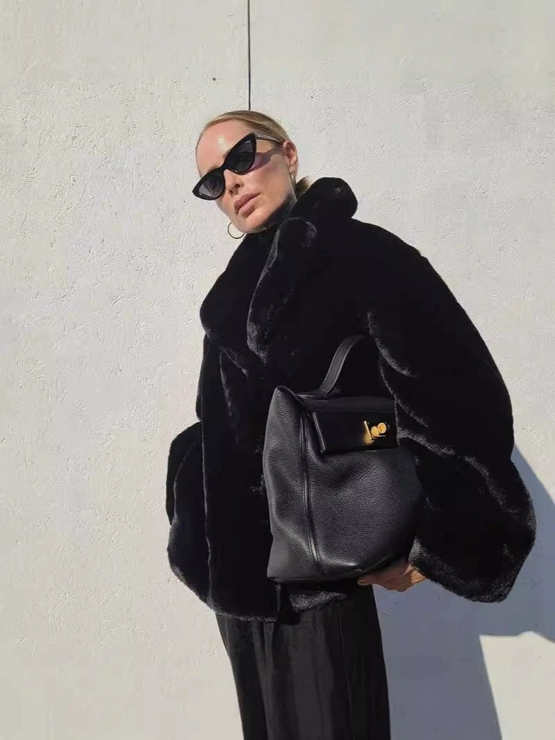 White rabbit fur coat with suit collar