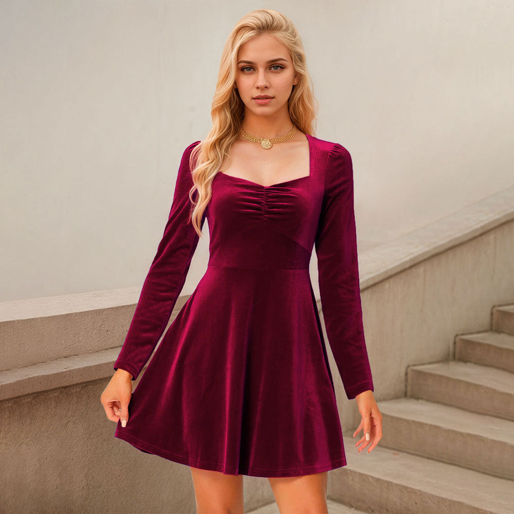 evelyn Burgundy velvet mini dress