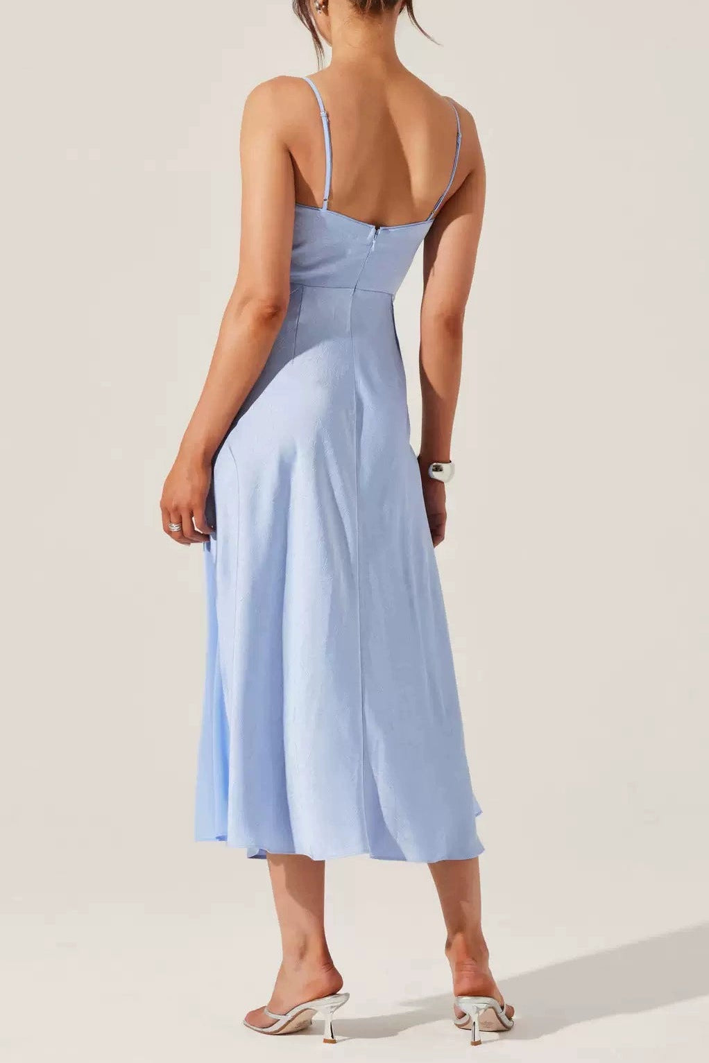 light blue satin panelled large slip dress