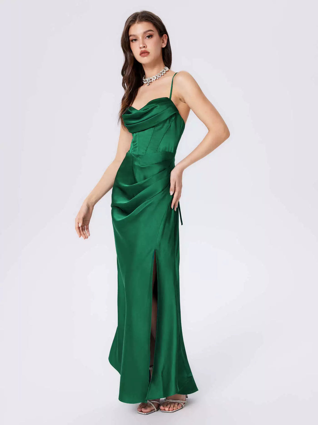 satin high slit long dress