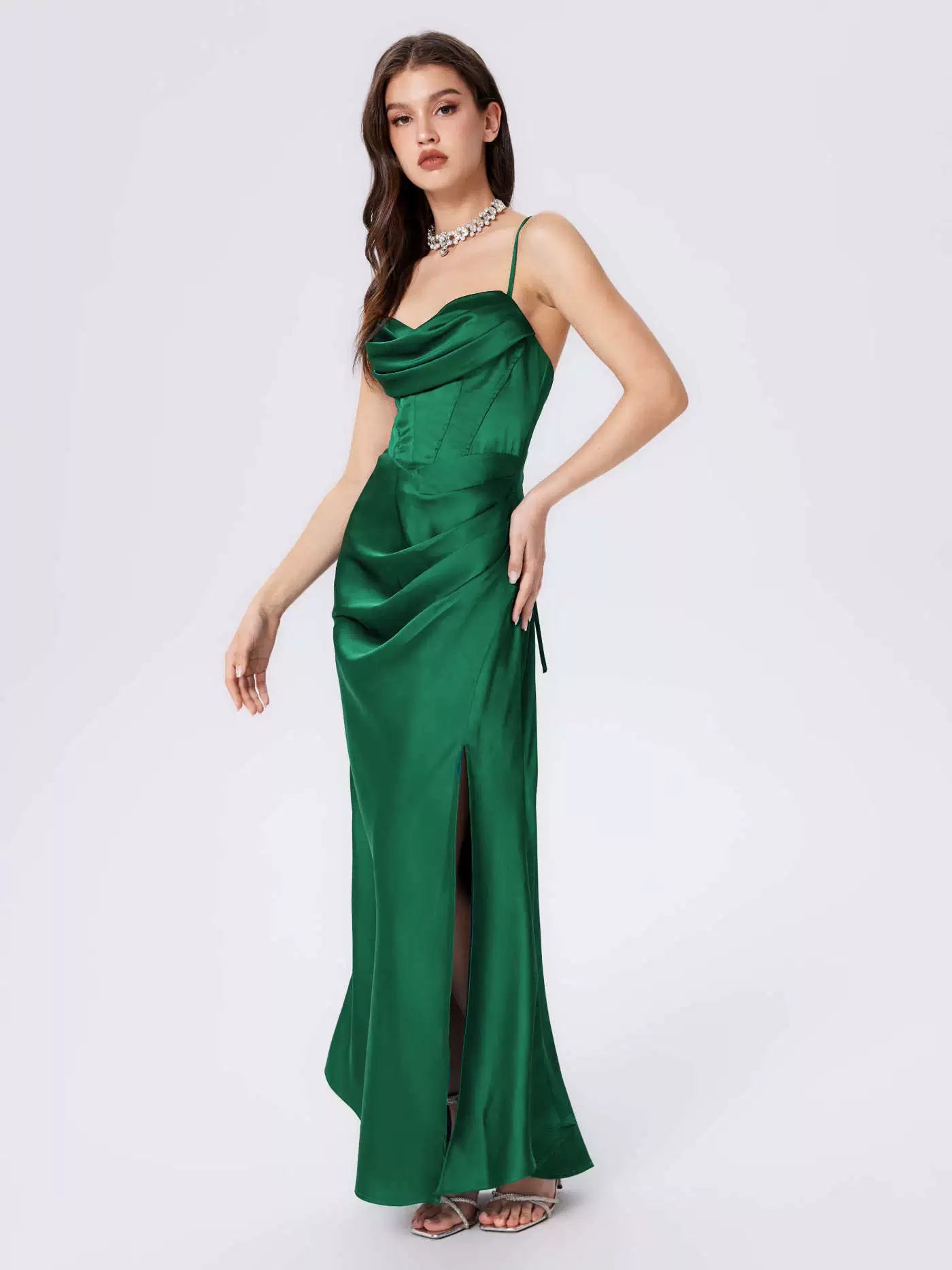 satin high slit long dress