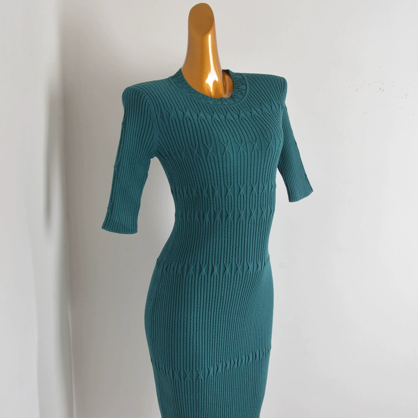 green thread knitted midi dresses