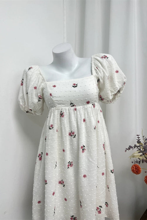 flower embroidery puff sleeve mini dress