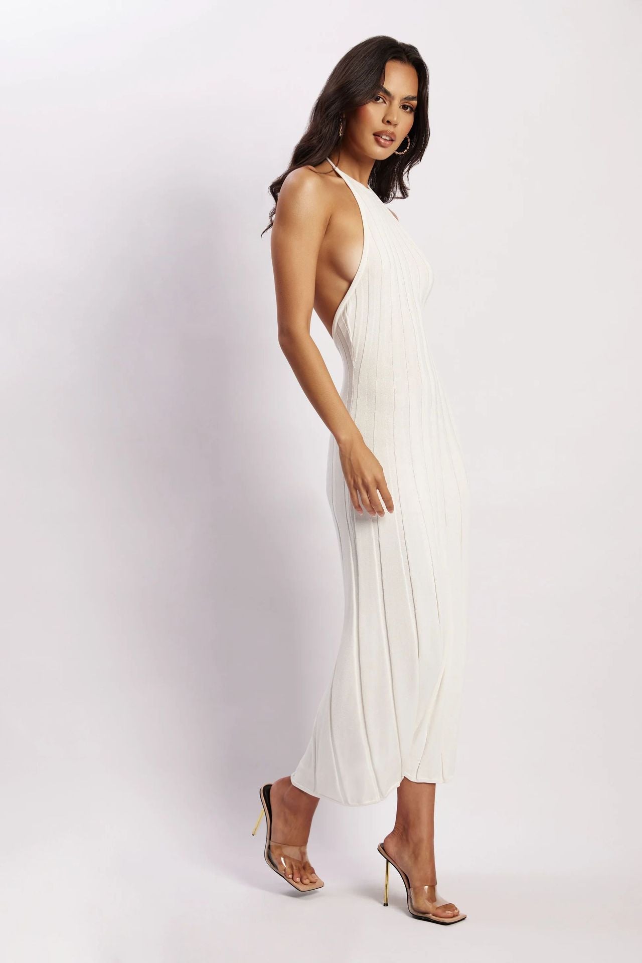 jessie white Backless knitted pleated dress