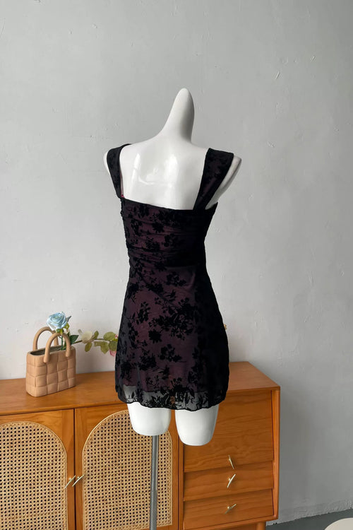 black floral lace mini dress