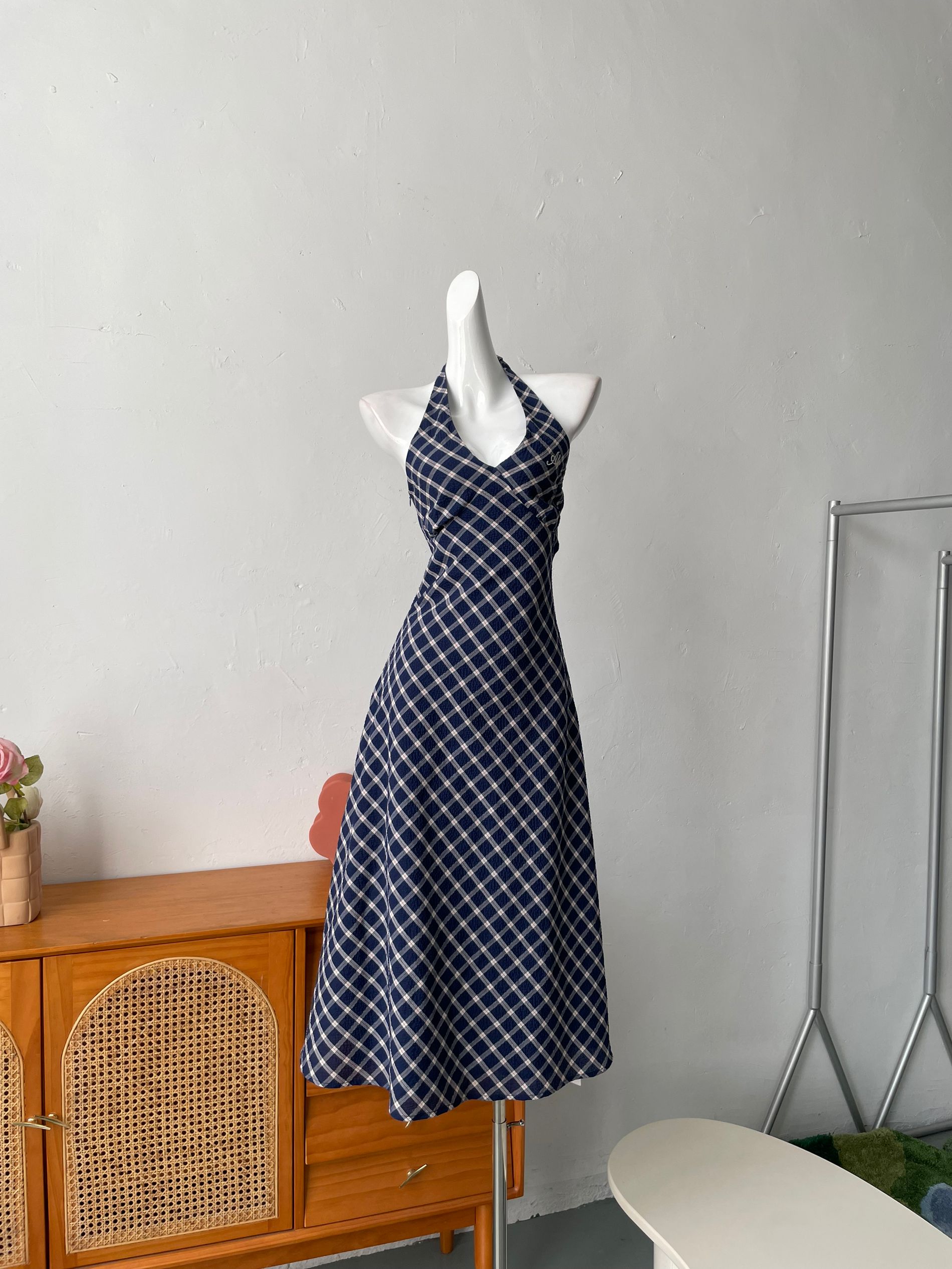 halterneck retro plaid dress
