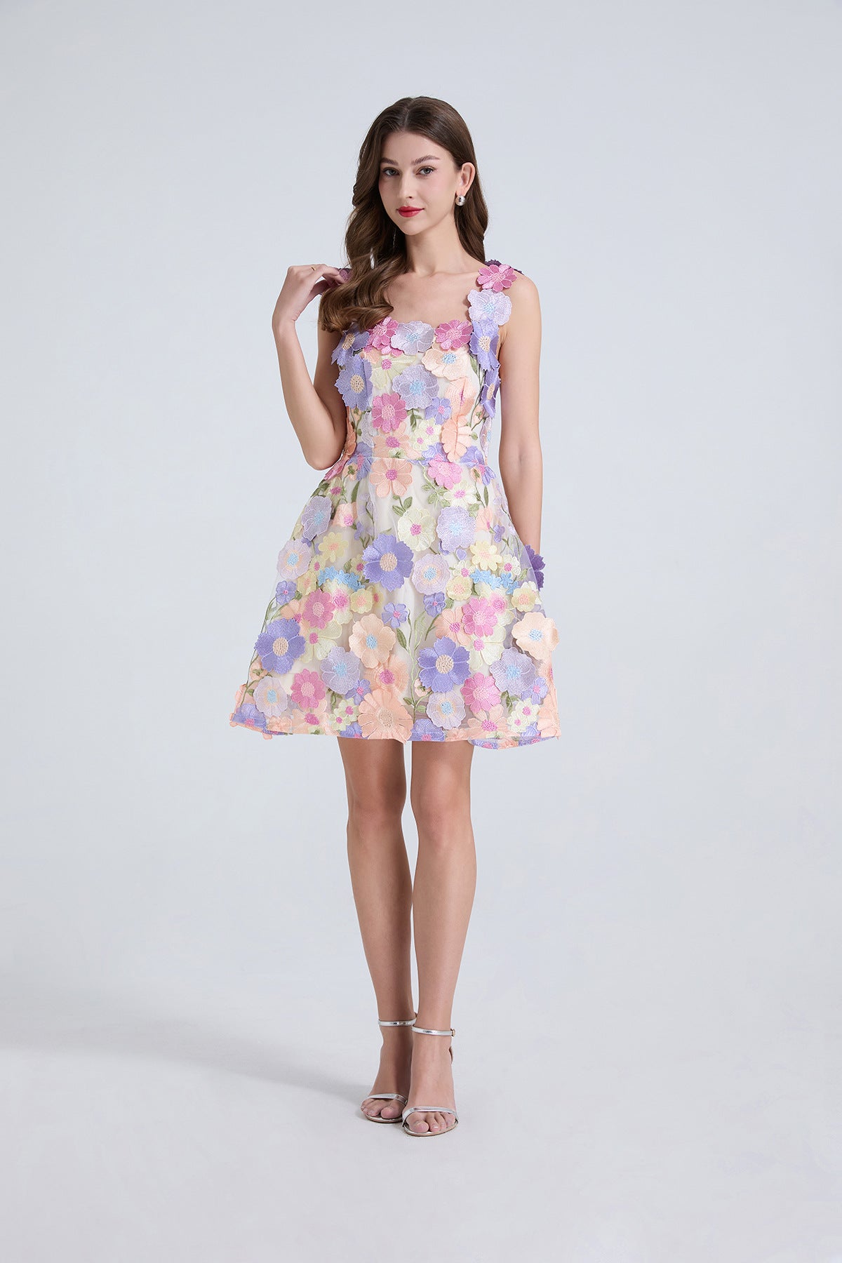 georgia 3d Floral Lace mini Dress in purple