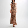 Backless halter neck leopard print dress