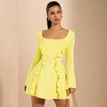 yellow long sleeve 3D lace bodycon dress
