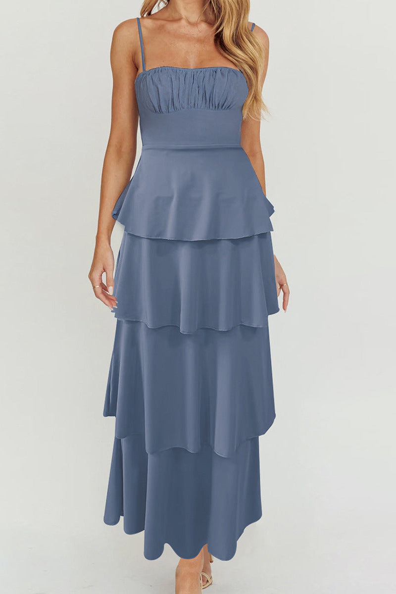 Backless halter pleated tie dress