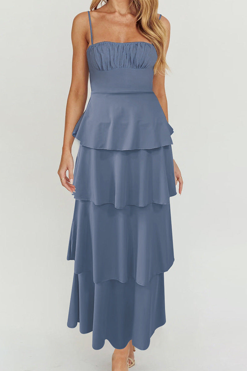 Backless halter pleated tie dress