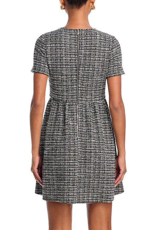 gray tweed short-sleeved mini dress