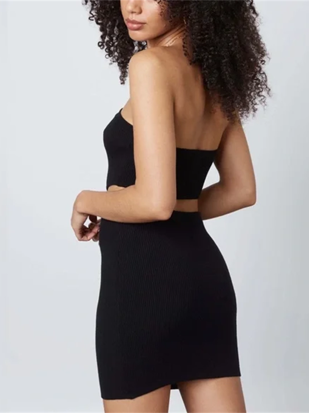 black knitted bandeau waistless dress