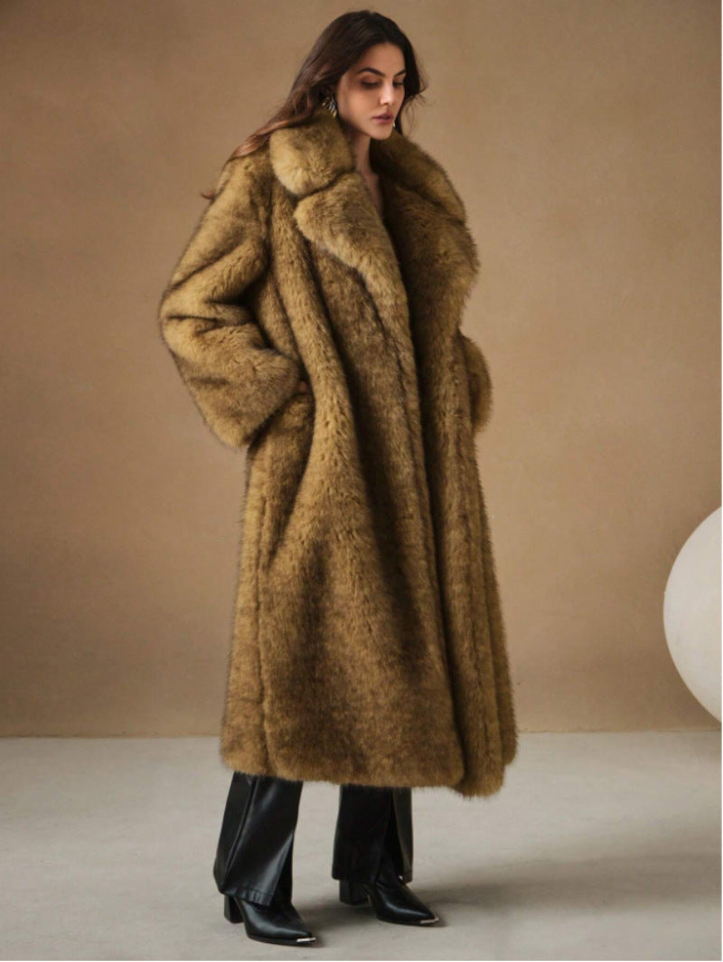 fluffy long coat imitation fox fur parka jacket