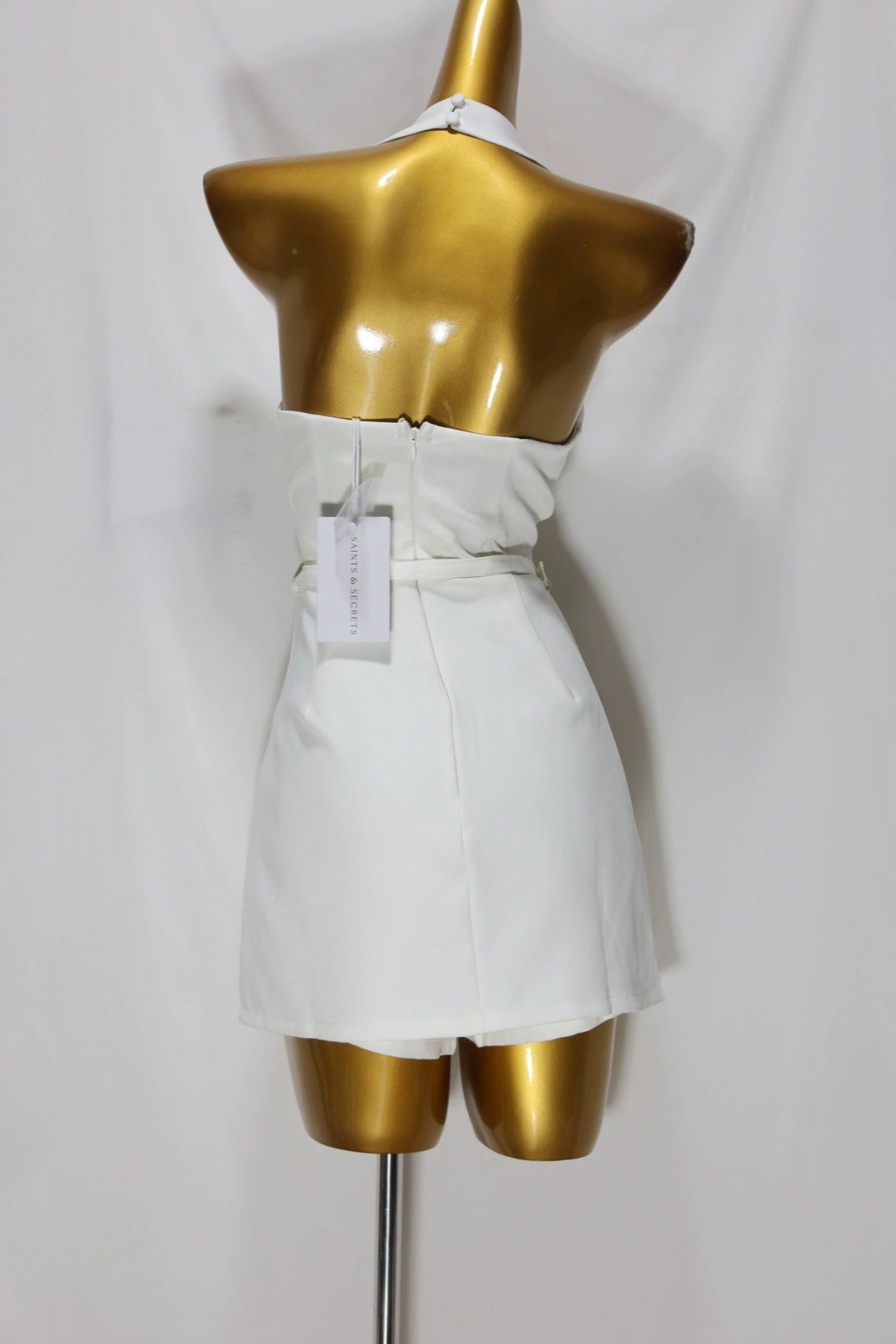 white halter neck mini dress