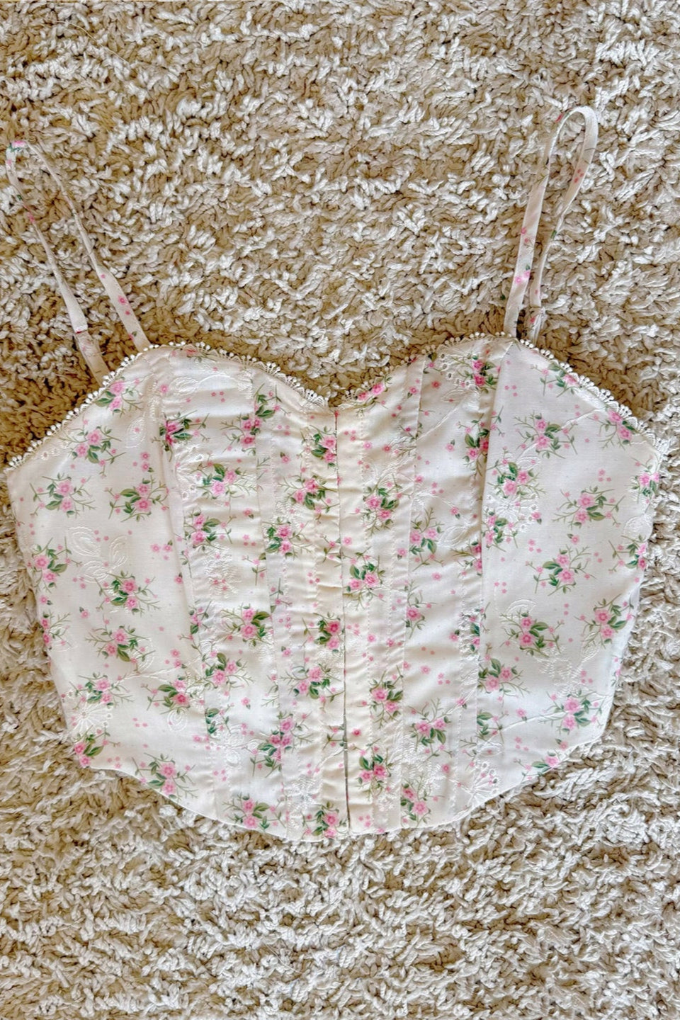 floral embroidery hook lace slim high-waisted cropped suspenders
