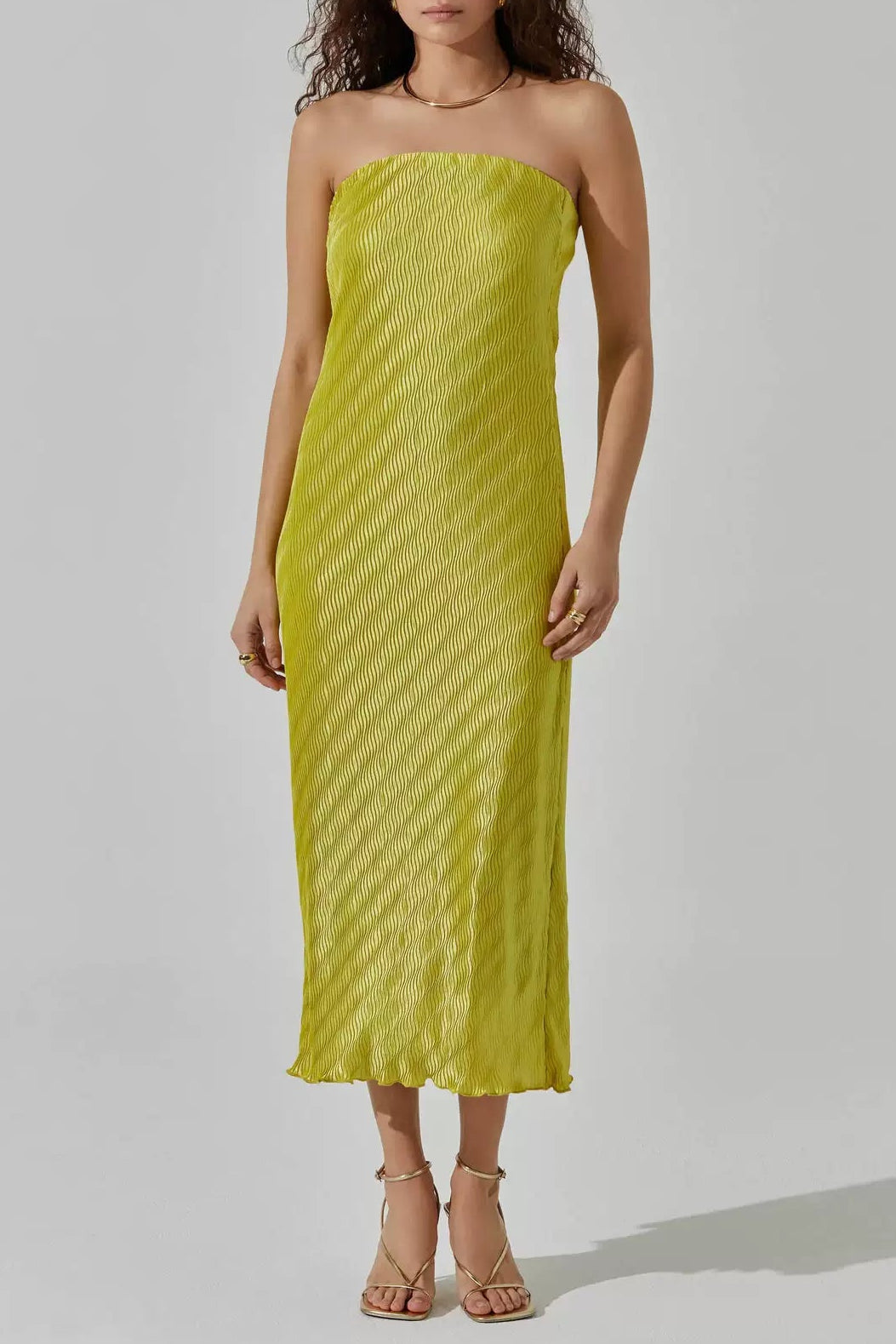 yellow glossy chest wrap dress