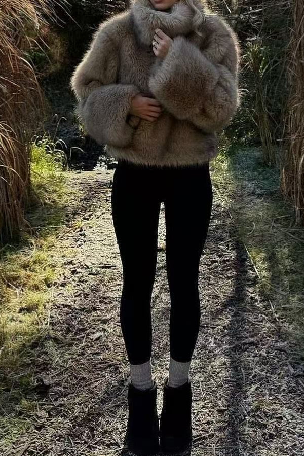 faux fur short coat in pale brown