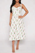 vintage tulip print slip midi dress