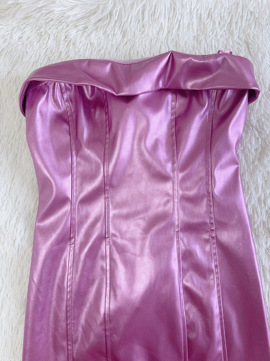 pink glossy chest wrap mini dress