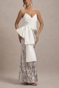 whtie V-neck strapless maxi dress