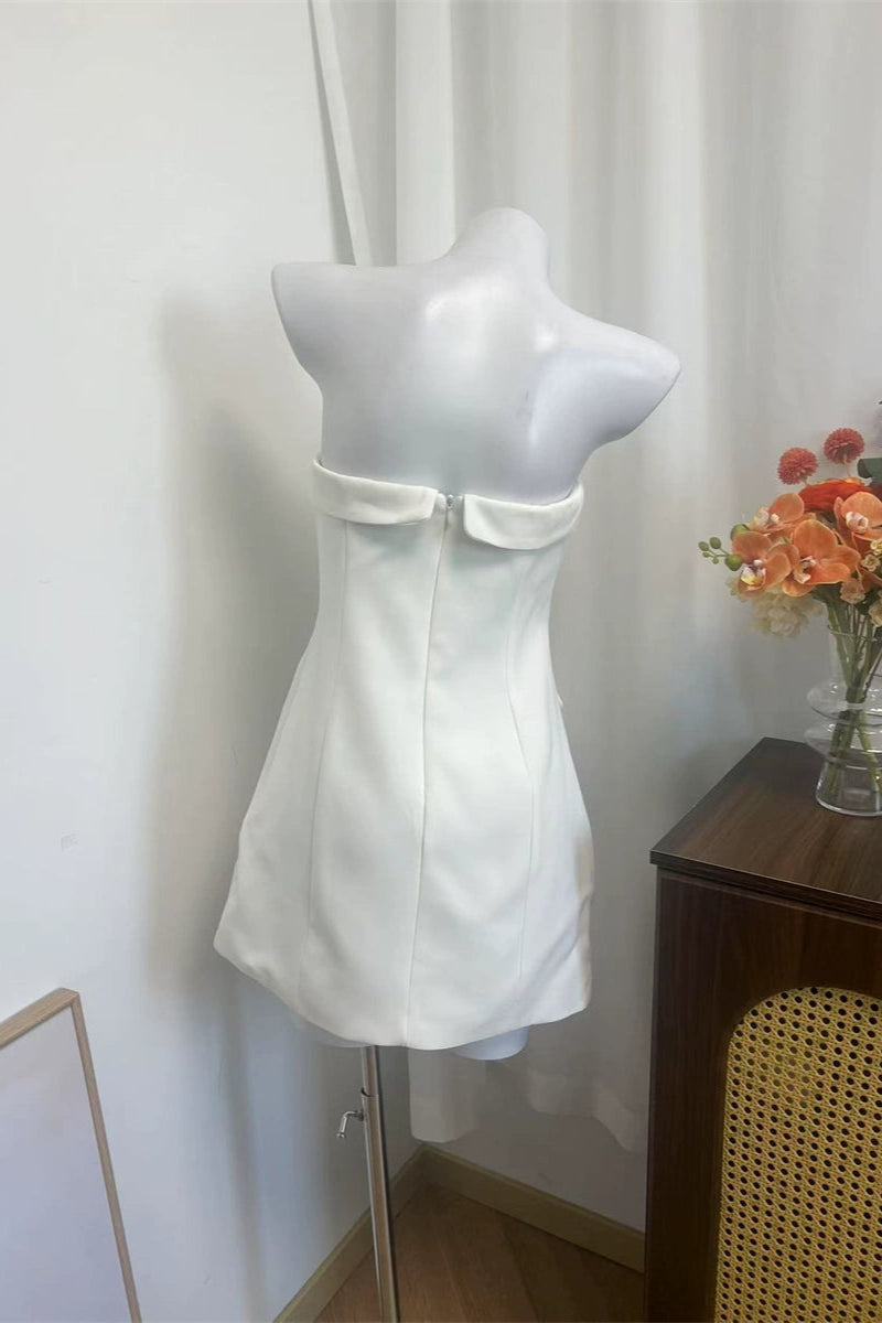 white sleeveless bandeau cinquet mini dress