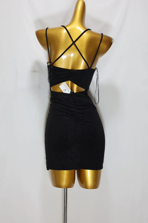 black suspenders mini dress