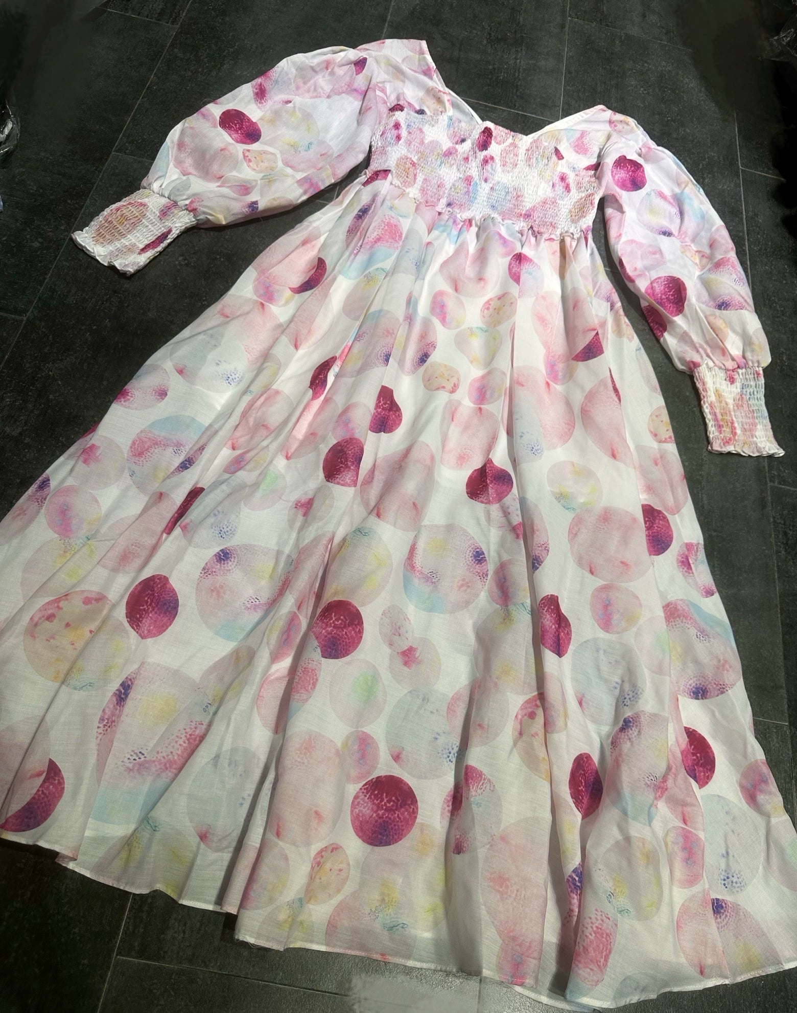 Pink Print V-Neck Elasticated Midi Dress