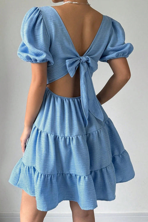 blue Square neck backless A-line mini dress