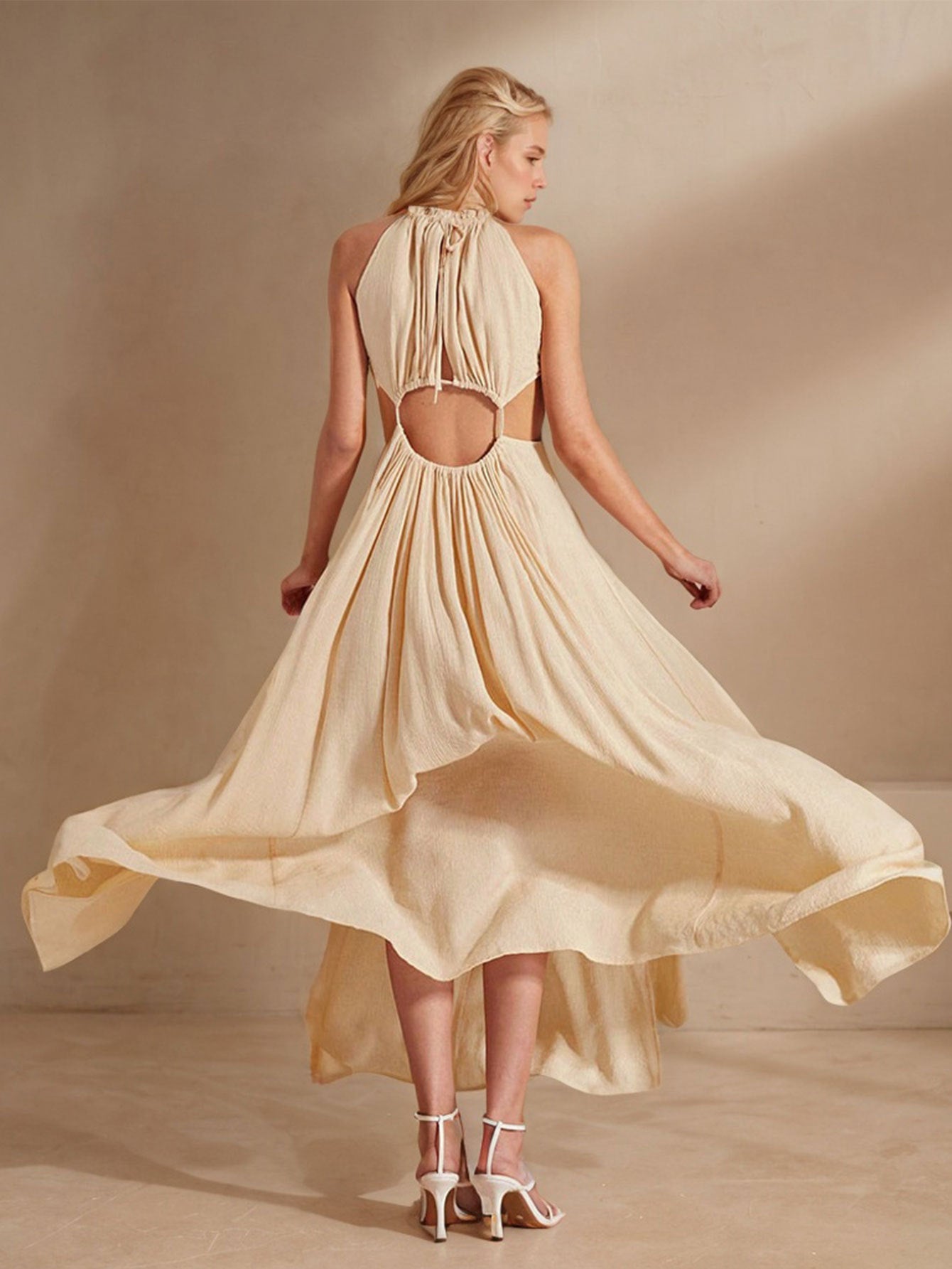 damla apricot Halter midi dress