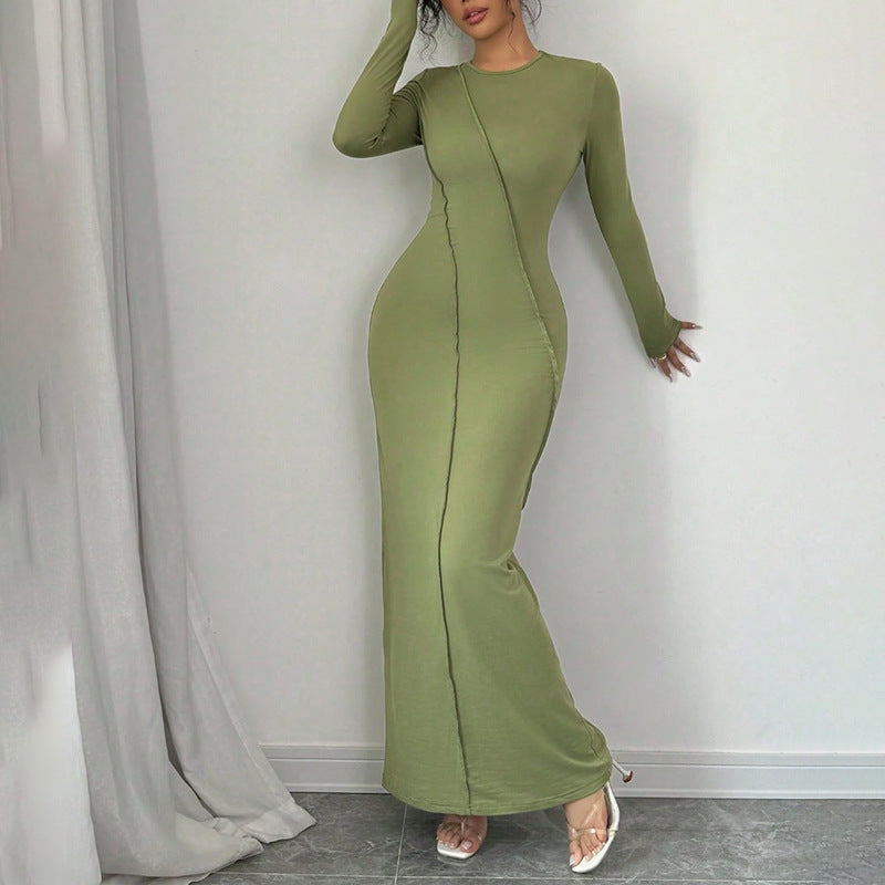 green long-sleeved crew neck dress