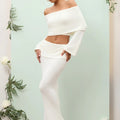 white Off-the-shoulder long-sleeved top and skirt two-piece set